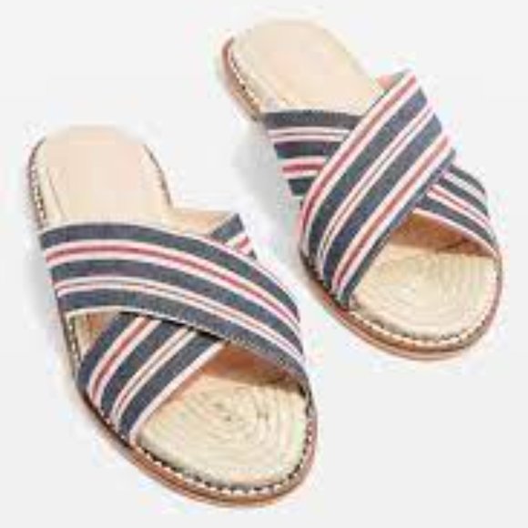 TOPSHOP Hibiscus Espadrille Flat Slide Sandal 6/39 8 Red White Blue Striped - Picture 2 of 8
